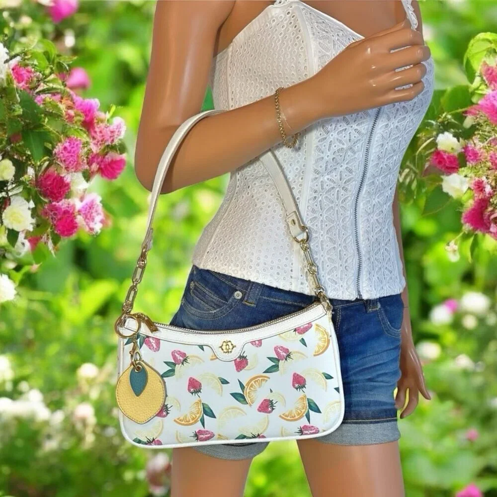 Nanette Lepore Juicy Fruit Slice Handbag w/ Lemon Keychain AirTag Holder Charm - Picture 4 of 9
